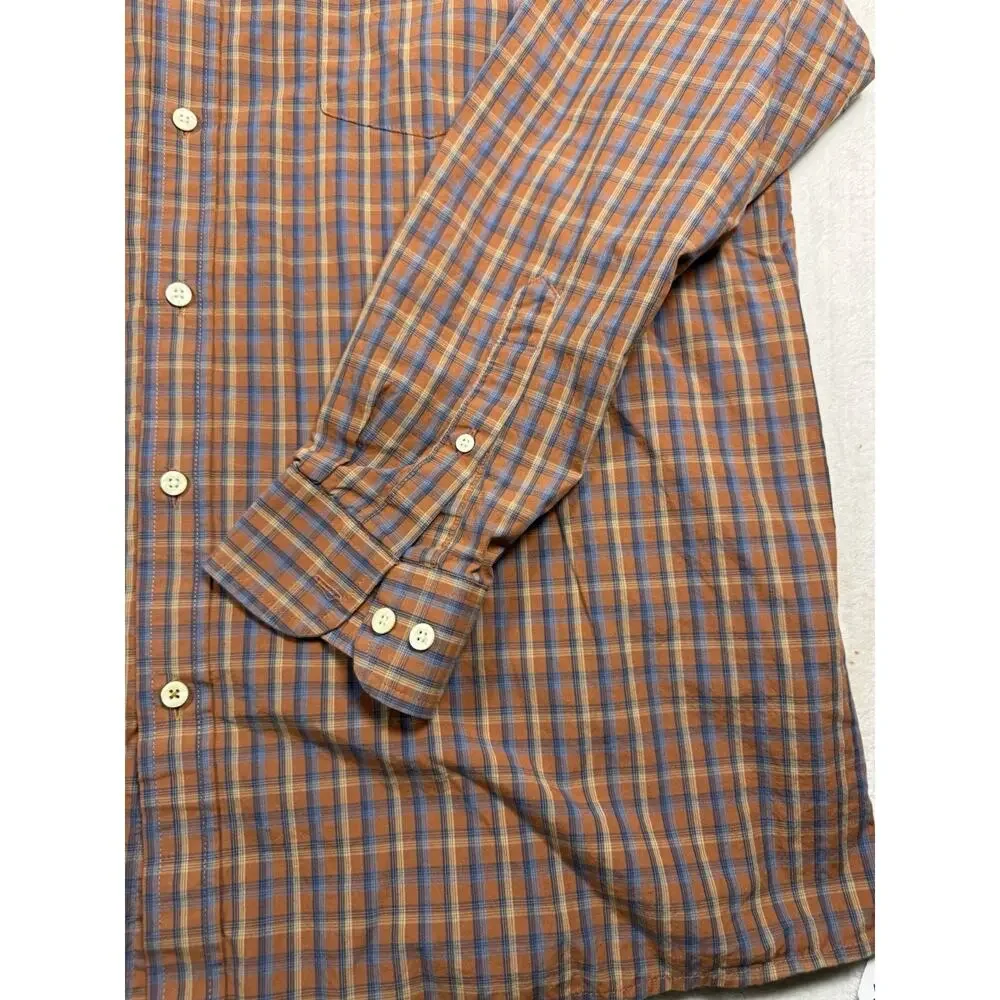 ROWM Mens XL Plaid Button Down Shirt Long Sleeve Orange Blue Casual